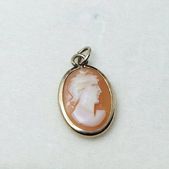 VINTAGE AMCO JEWELS 14K GOLD OVERLAY GEUINE CAMEO PENDANT SCREW BACK EARRING SET - Picture 4 of 10